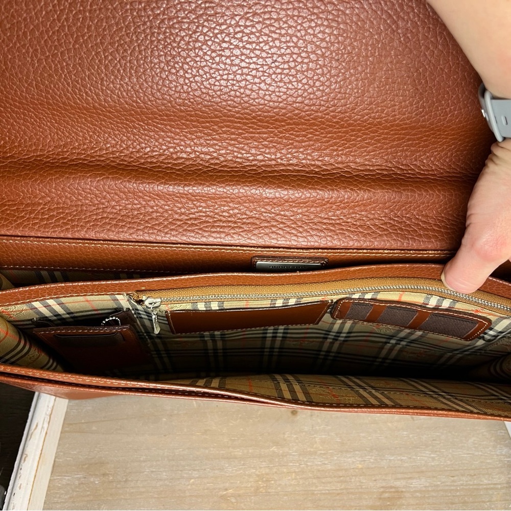 Vintage Burberry Leather Briefcase Nova Check Lock Key COA Business Work Office - Picture 11 of 16